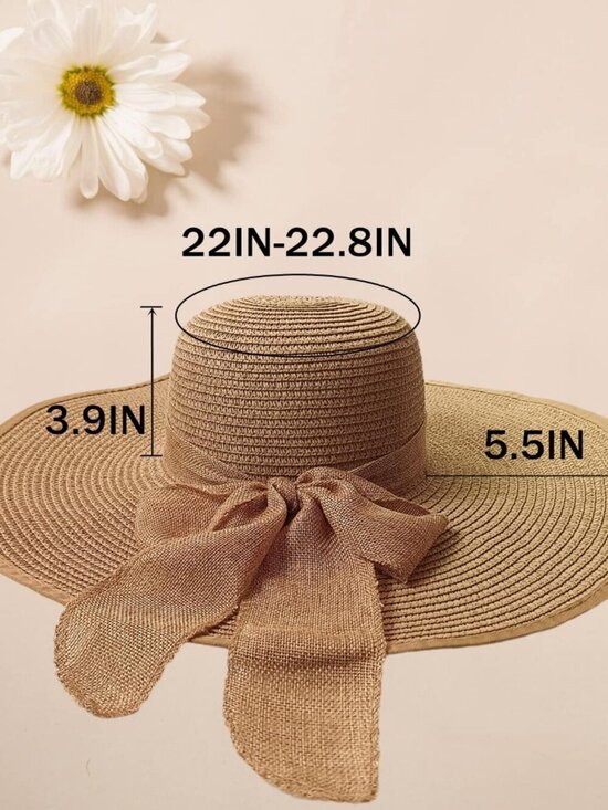 Women Foldable Summer Wide Brim Packable Sun Hat Travel Straw Fedora Hat Khaki2 main image 6